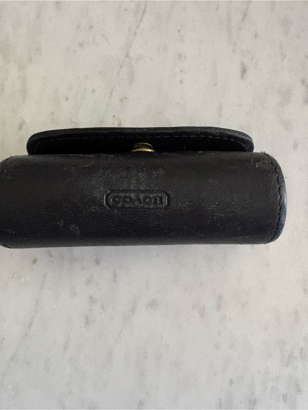Coach Lipstick Holder / Mini Case – Black Leather Snap Closure